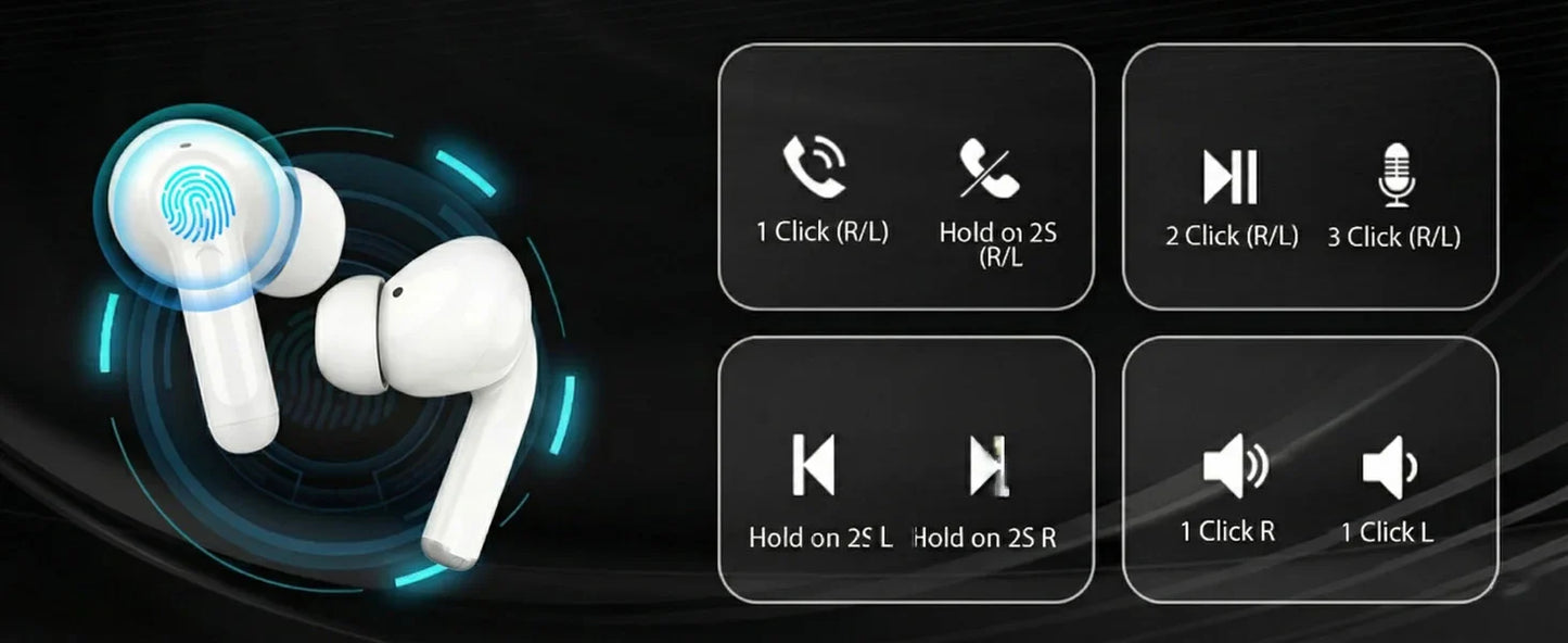 Wireless Bluetooth Earbuds HiFi Stereo Sound Smart Touch Control HD Call Low Latency for Gaming Sports Workouts