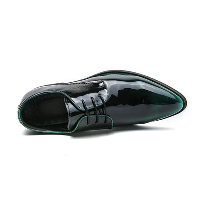 Men Mirror Face Oxfords Shoes Luxury Designer Formal Shoes Patent leather Pointed Shoes Lace-Up Business Dress Green Mocasines