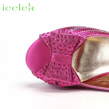 New Fashionable Fuchsia Color Peep Toe Ladies Shoes Matching Bag Set For Nigerian Women Wedding Party Pump