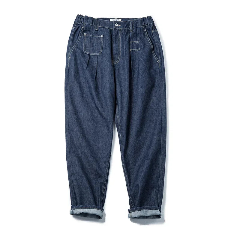 Maden Retro Denim Wash Baggy Men's Jeans Wide Leg Tapered Pants Fashion Casual