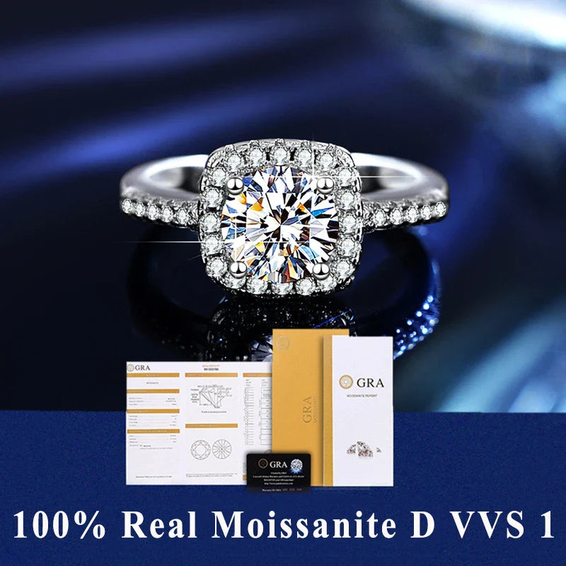 NEW 100% Real Moissanite Ring D VVS1 Pass Diamond Test Pen Adjustable Size S925 Sliver GRA Certificate Wedding Rings for Women