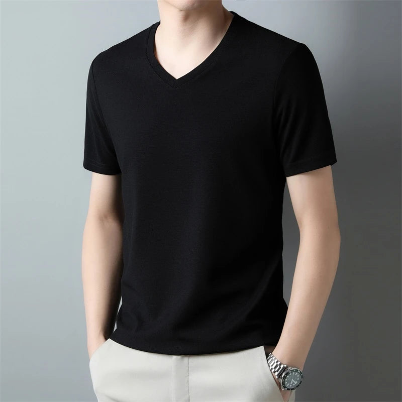 2024 Men's New Waffle V Neck Short Sleeved T-shirt Summer Comfortable Top