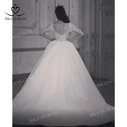 White Bridesmaid Dresses: Wedding Dress Beaded Ball Gown Court Train Bride Princess