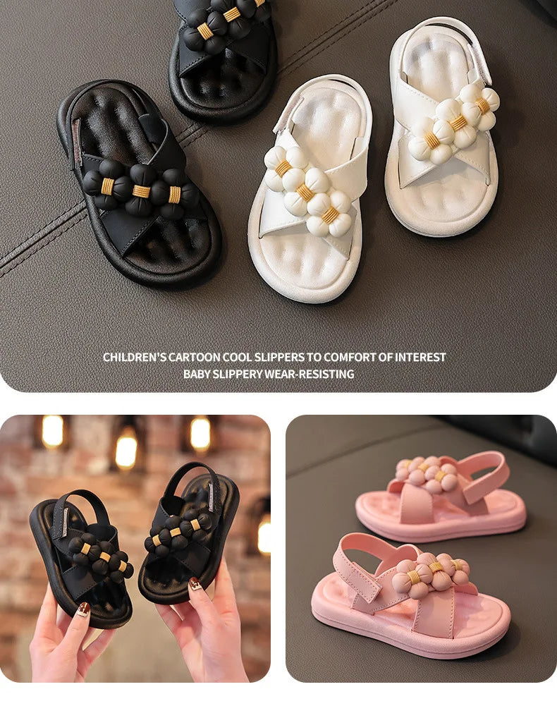 Children's Sandals Girls Platform Flats Princess Flower Kids Baby Summer Shoes 24-35 Pink Soft Footwear Fashion kids Beach shoes