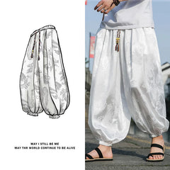 Outdoor Brand Pants For Men Lce Silk Dragon Dark Flower Loose Bloomers