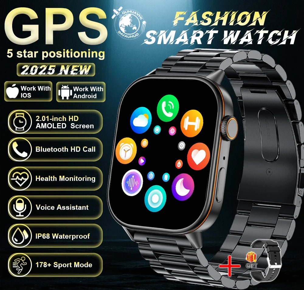 2025 Military GPS Smart Watch Men Flashlight Compass Waterproof Outdoor Sports Tracker Bluetooth Call Smartwatch For Android IOS