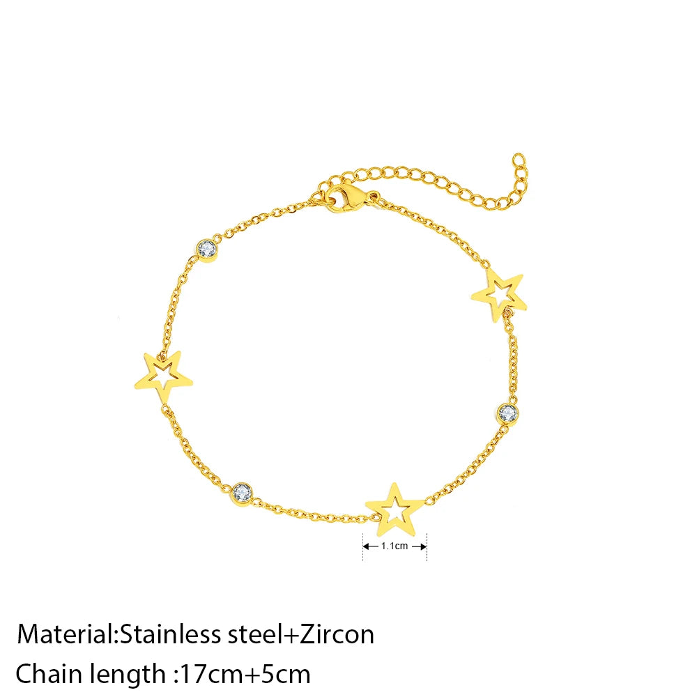 Stainless Steel Bracelets Crystal Zircon Hollow Star Pendant Korean Fashion Bracelet