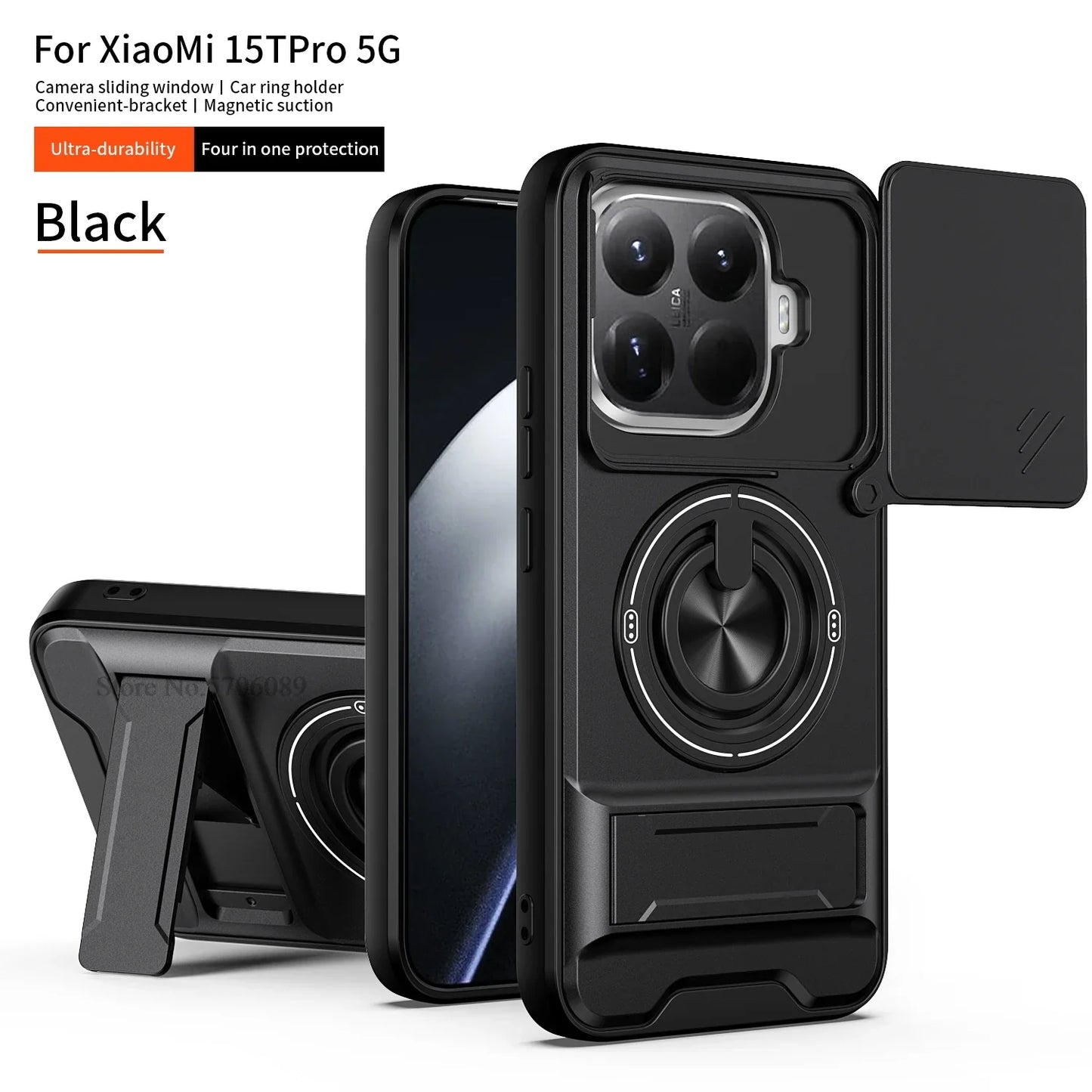15T/15T Pro Armor Case For Xiaomi 15T Pro Case Shockproof Slide Lens Protector Phone Cover For Xiaomi 15T Case Fundas With Ring