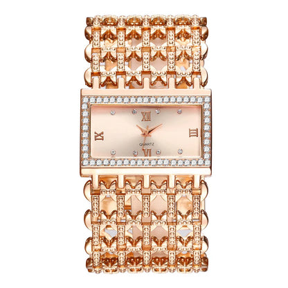 Luxury Ladies Simple Diamond Set Square Bracelet Quartz Watches Fashion Gold Stainless Steel Skeleton Women Clock Dress Watch