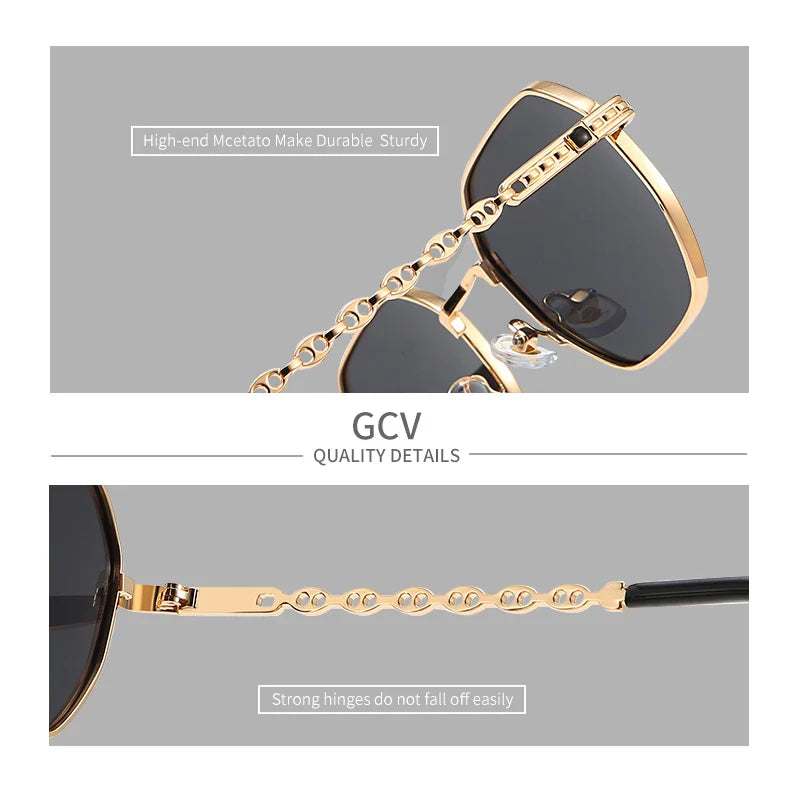 GCV brand classic retro women's rectangular square metal frame glasses, sunglasses, Polarizer lenses，Box Oculos De Sol Gafas