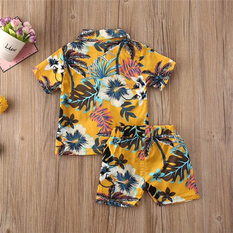 1-5years Baby Boys Summer Clothes Set Short Sleeve Turn-Down Collar Shirt Elastic Waistband Shorts Kids Boys 2pcs Outfits