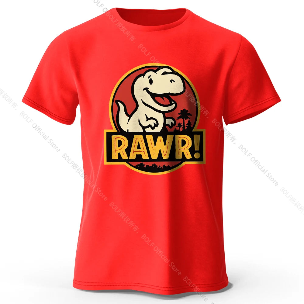 Men's Rawr Printed T-Shirt 100% Cotton Oversized Dinosaur Graphic Tees for Women Summer Tops Kawaii Streetwear