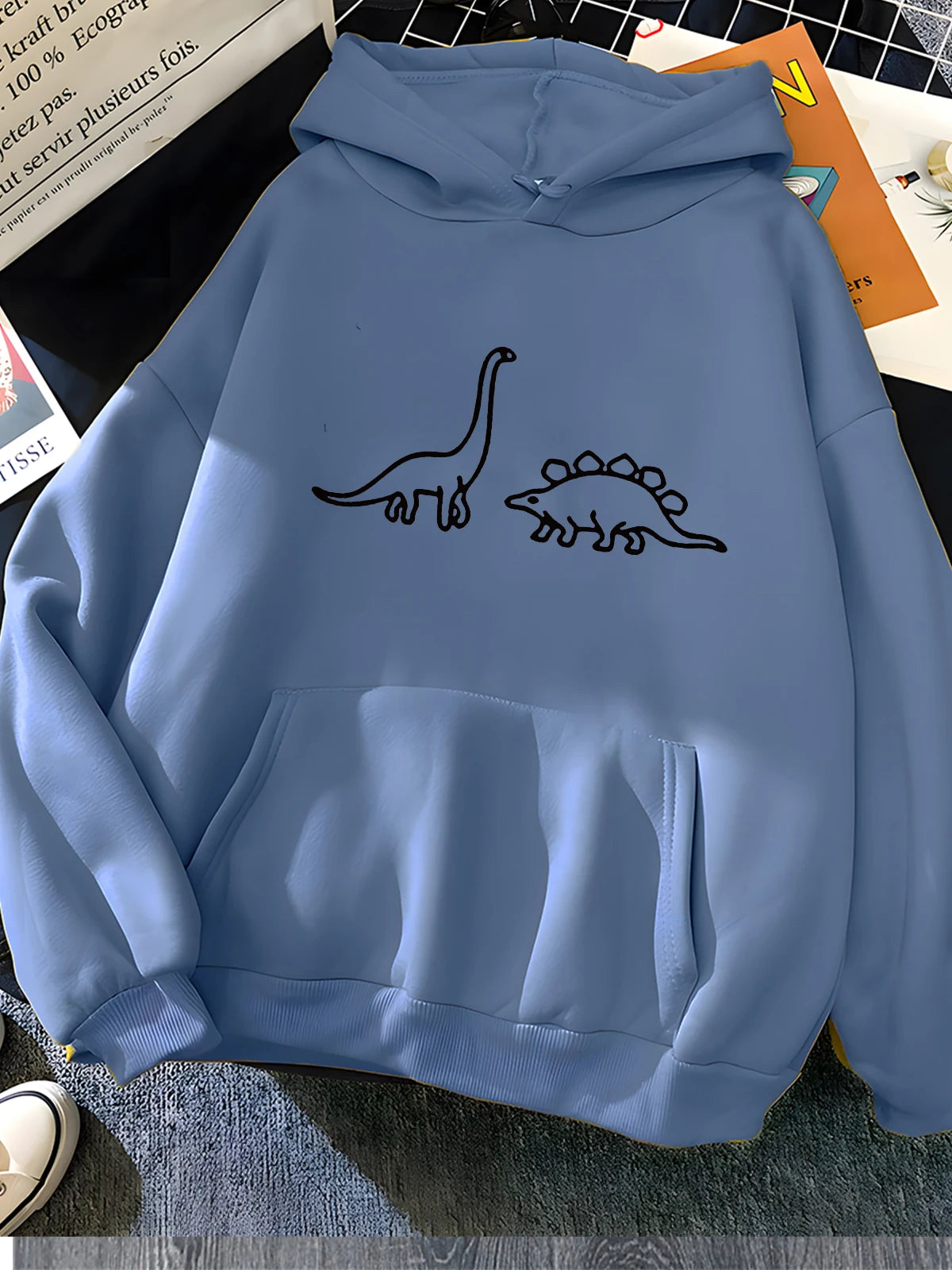 Hirsionsan Kawaii Dinosaurs Print Hoodies Women Soft Warm Loose Casual Sportswear