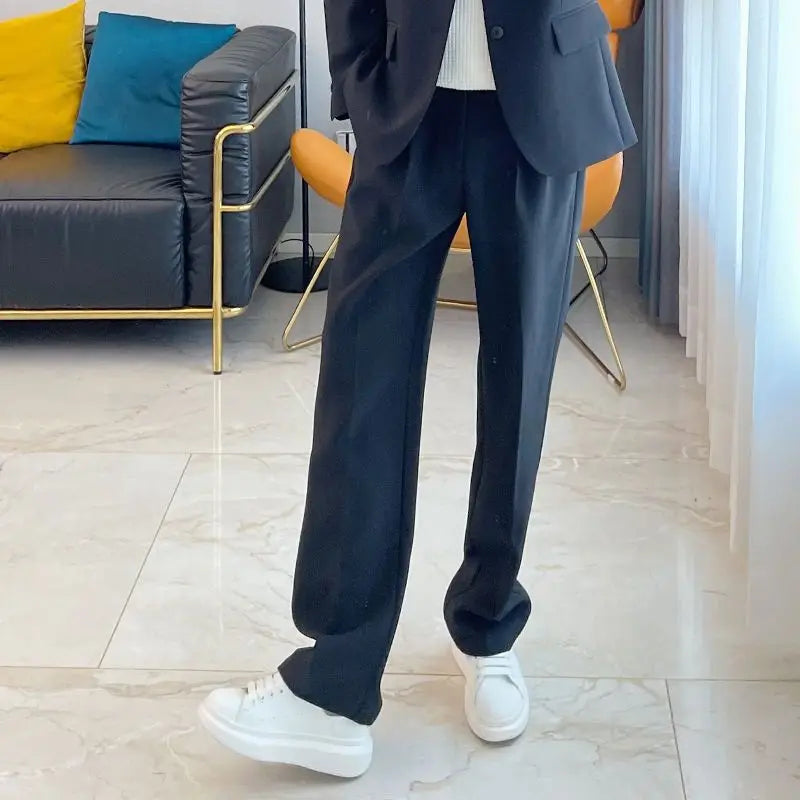 Straight Man Suits Pants Wide Leg Draped Work Office Fluid Trousers for Men