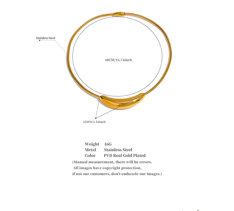 Yhpup Waterproof Stainless Steel Popular Choker Light Necklace Women Statement Metal 18K Gold Plated Trendy Fashion Jewelry