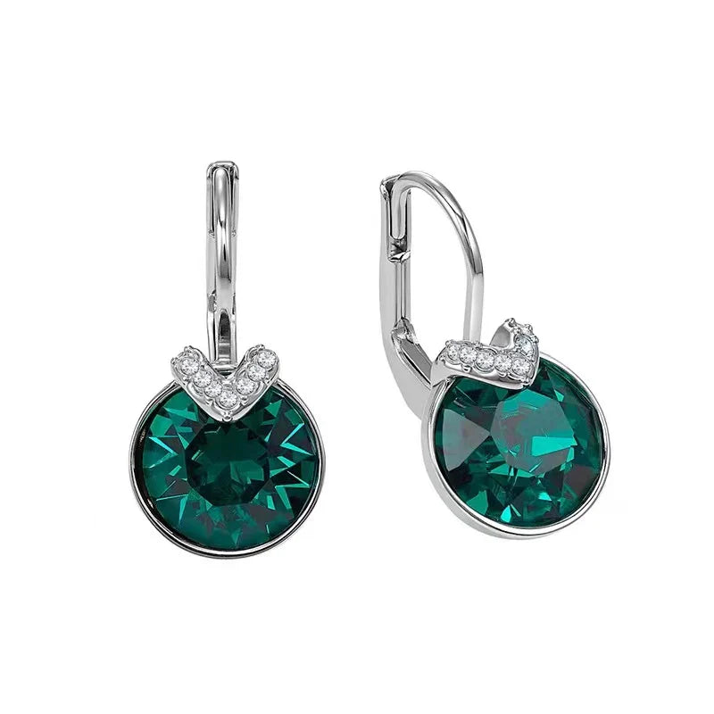 Bella V Drop Earring for Women Christmas Birthday Genuine Crystals from Austria Round Cut Dangle Silver Color Pierced Jewelry