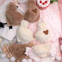 Womens Lolita Kawaii 2pcs Bra Panty Set Cute Bear Embroidery Fluffy Faux