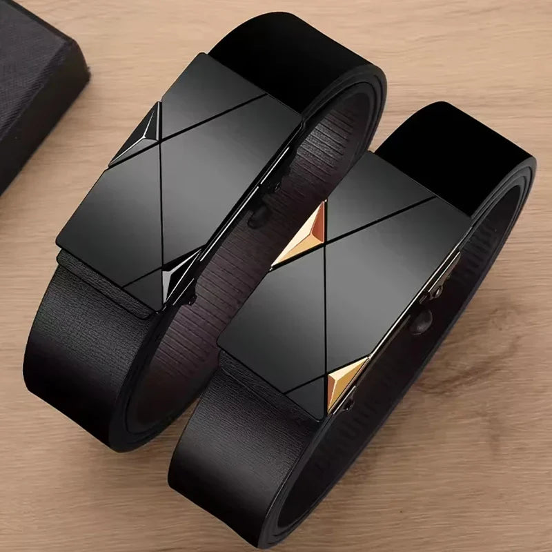 New Fashion Business Leisure Men's Belt Genuine Luxury Brand Automatic Buckle Ratchet Belt Pair With Pants Jeans，For Ideal Gifts