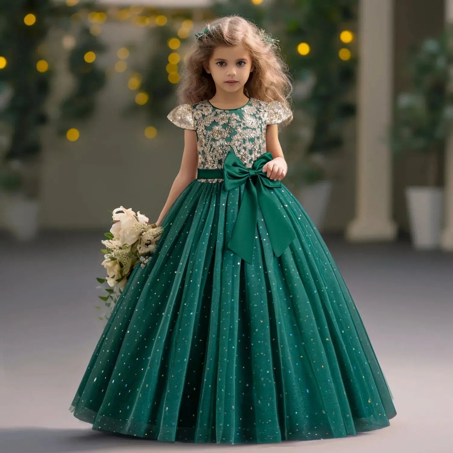 Embroidery Elegant Kids Dresses for Girls Wedding Children Bow Bridesmaid Prom Long Gown Princess Birthday Party Vestidos 3-10 Y
