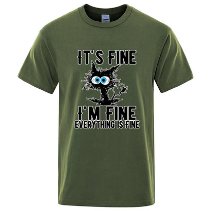 Men's High Quality T-shirt 100% Cotton Funny Cool Cat Printed T-shirt Casual Men's Short Sleeve T-shirt for Men T-Shirt Male Top