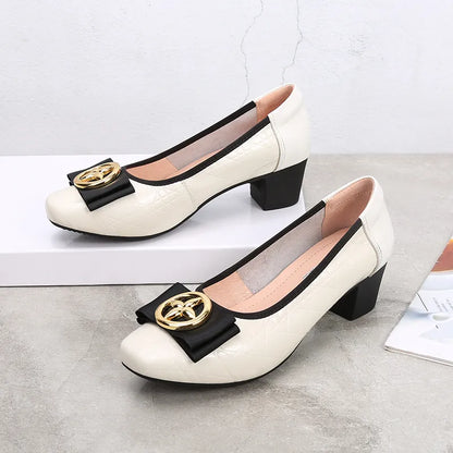 2023 Spring Rough Single Shoes Mother Shoes Comfortable Soft Soles Four Seasons Shoes Lady Shoes Cowhide Middle Age Women's