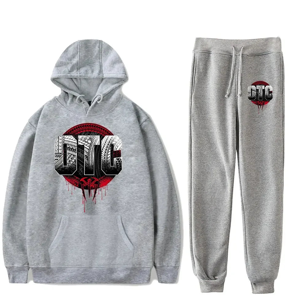 Winter and autumn fleece thickened hooded pullover sweater jacket for men, casual sports outfit, two-piece set for men