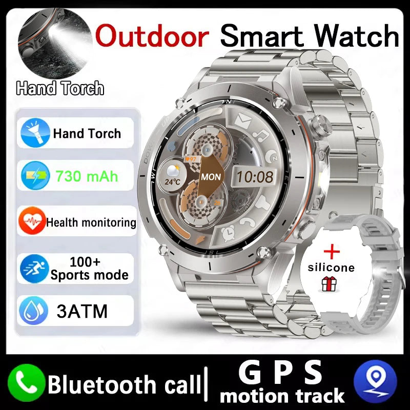 New Men Outdoors Sports Military GPS SmartWatch 10ATM Waterproof 730mAh High Battery Compass NFC HD Call For Android IOS Watch