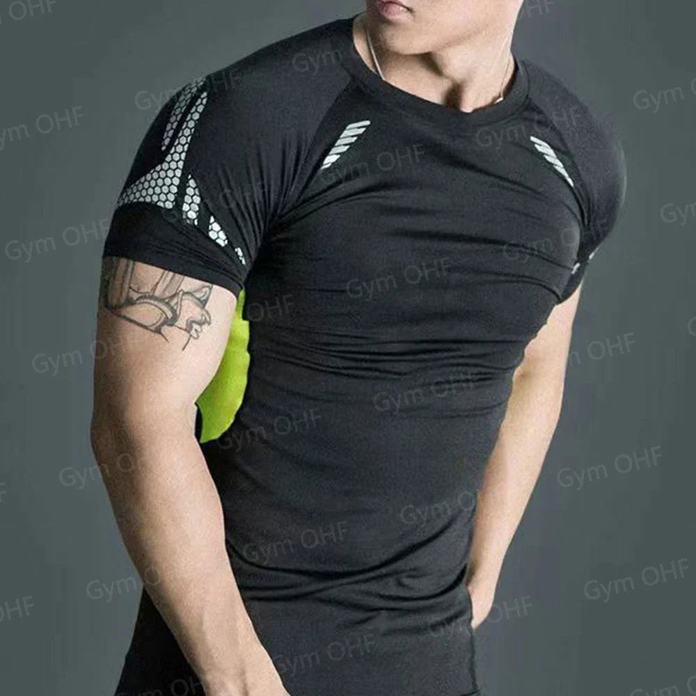 Funny Face 2 in 1 Shorts T Shirt Suits Men's Fitness Breathable Second Skin Compression Shirts Sets Gym Double Deck Shorts