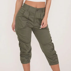 Women's Casual Cropped Pants Summer High Waist Loose Cargo Pants