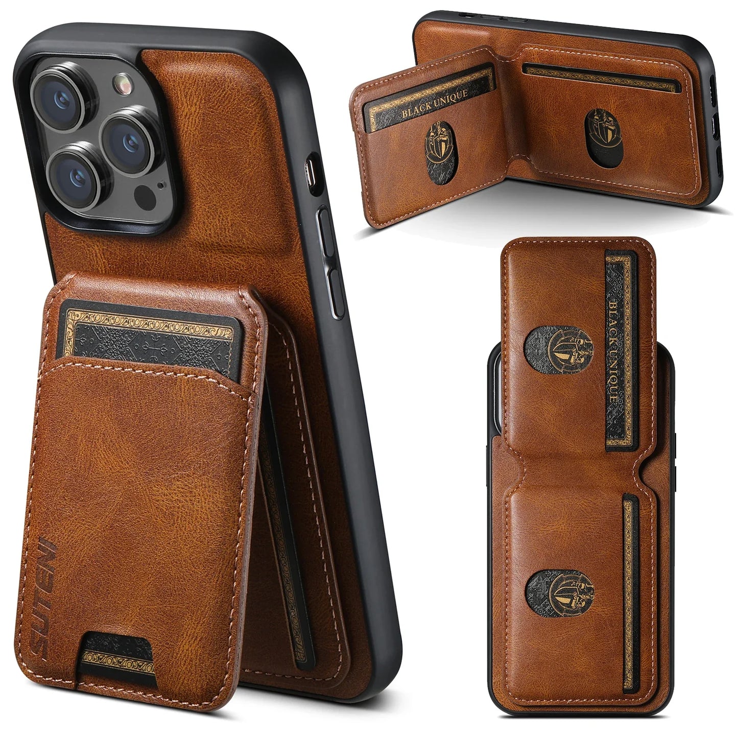 Leather Card Holder Phone Case Wallet Kickstand Cover For iPhone 17 16 15 14 13 12 11 Pro Plus Max X Xs XR