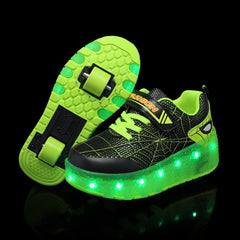 Kid Sneakers Spider Cartoon Mesh Usb Charge Luminous Shoes Outdoor Sport Roller