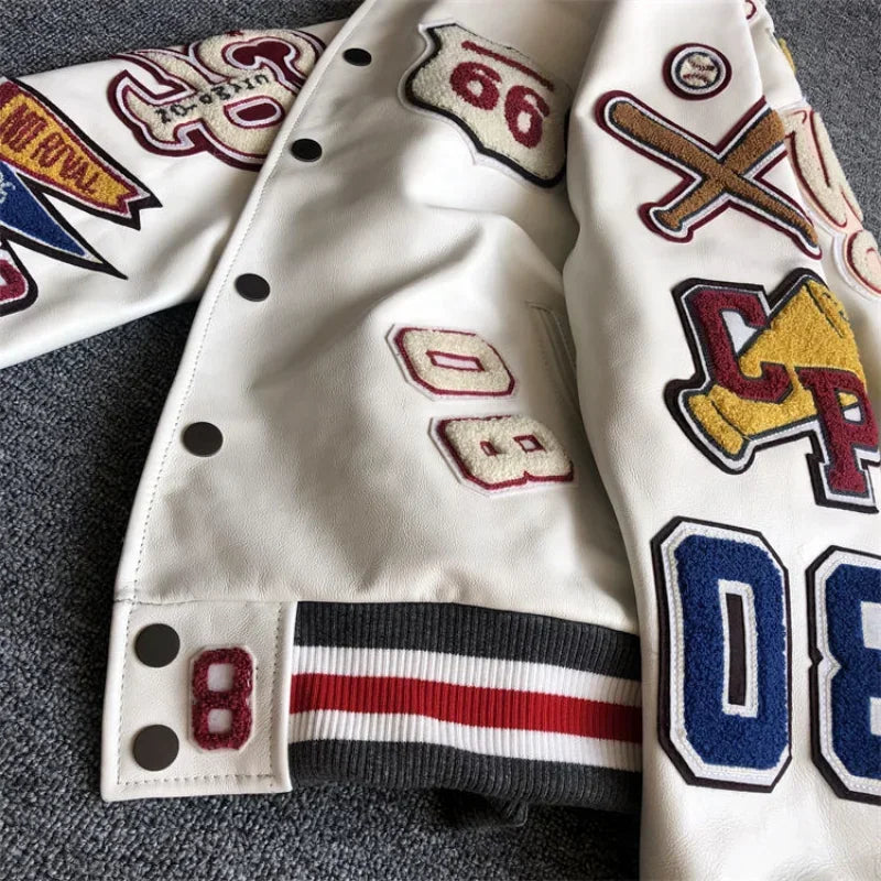 Men's spring and autumn baseball uniform Y2K retro trend leather jacket heavy