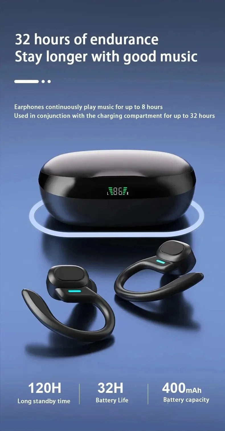 HOMEFISH SP16 Ear Hanging Sports Running Bluetooth Earphones with Long Battery Life Digital Display Noise Reduction  Earphones
