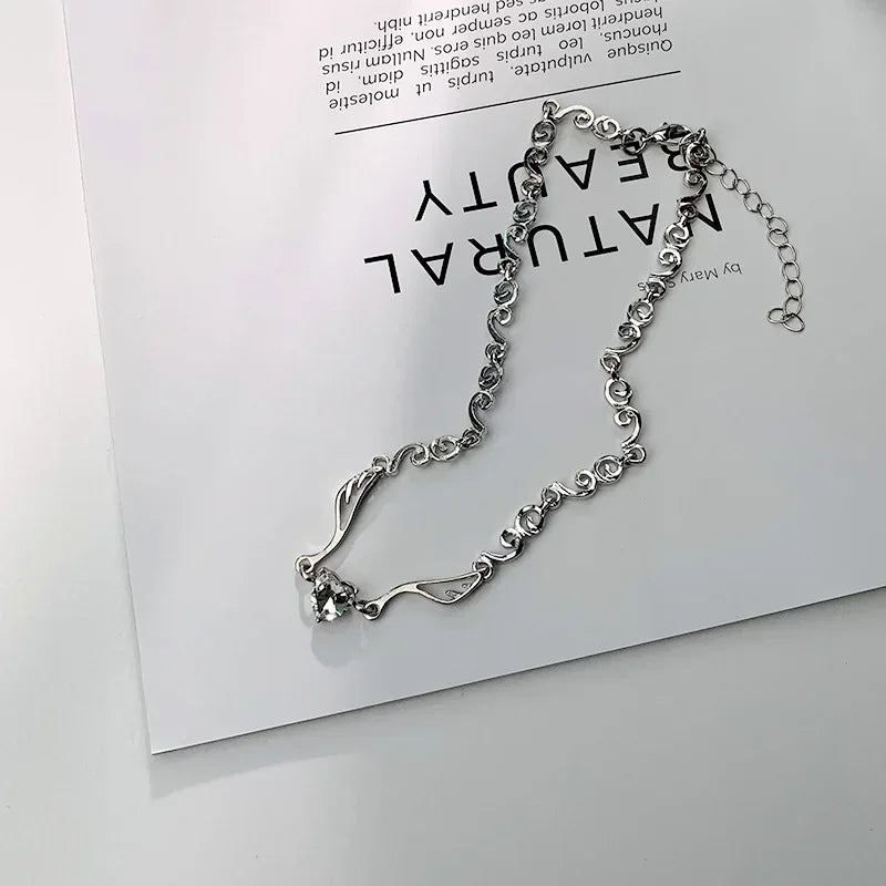 Silver Color Irregular Choker Necklace for Women Love Heart Crystal Clavicle Chain