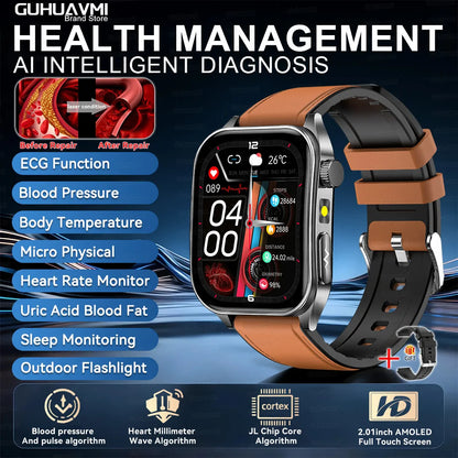 2025 New Blood Pressure 650nm Laser Therapy Diagnosis Smartwatches Men Women Clock Uric Acid Lipid  Heart rate Smart Watch IOS