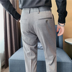 Non-iron Fabric Dress Pants Slim Straight Black White Casual Suit Trousers Male Business