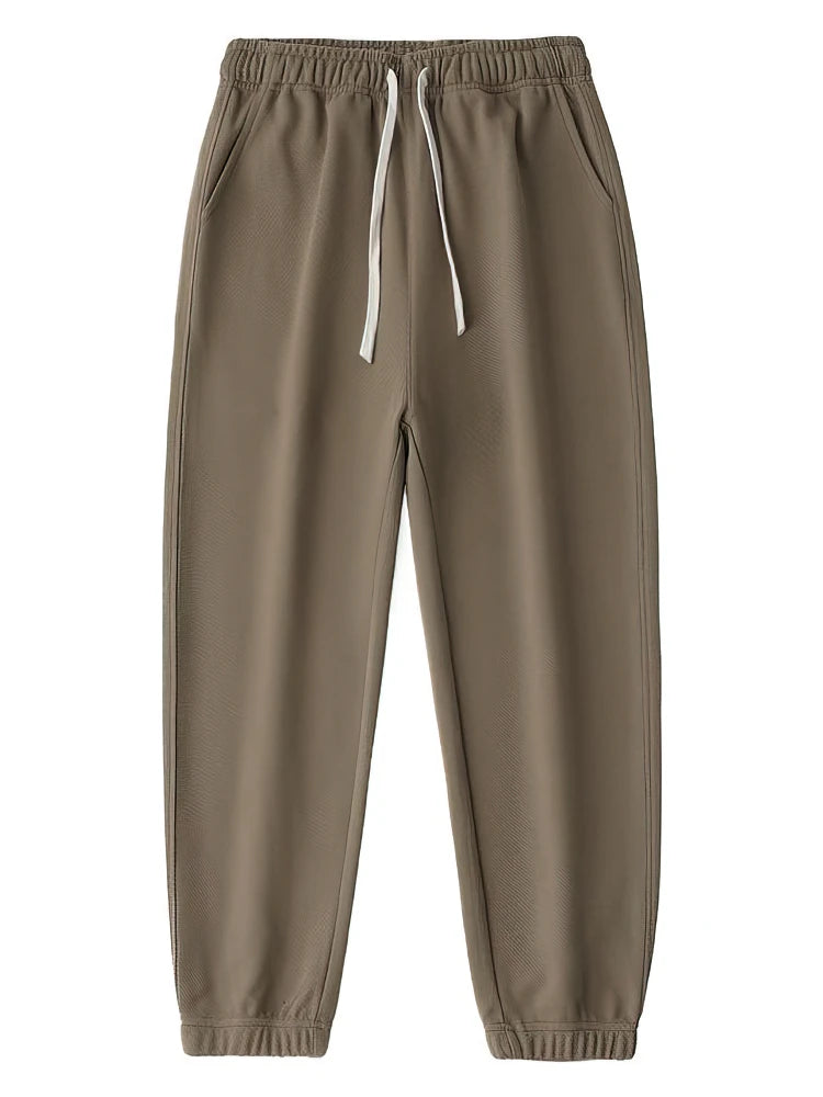 Casual Joggers Chino Pants Men Brown Solid Color Loose Cotton Sweatpants Outdoor