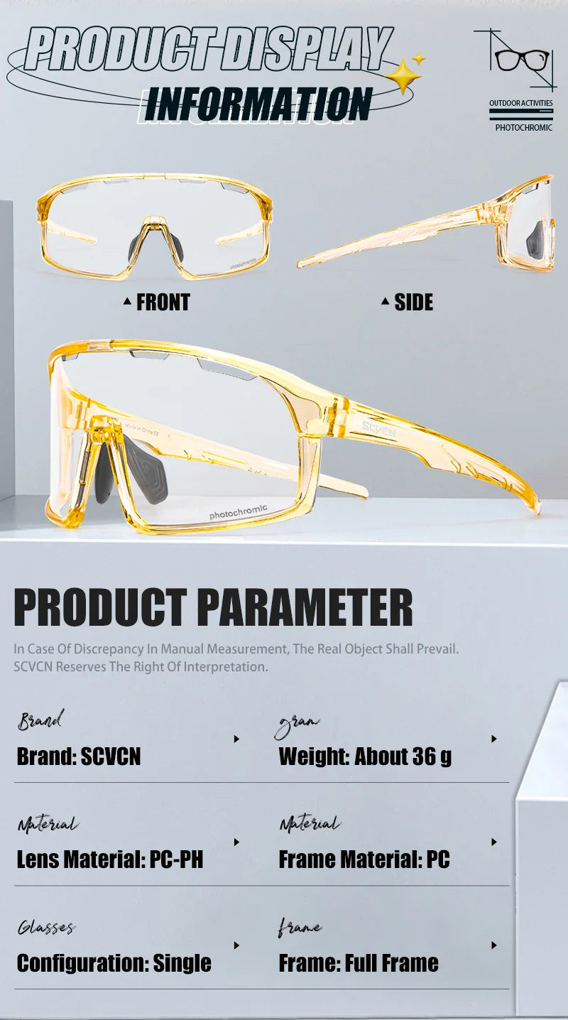 SCVCN Photochromic Cycling Sunglasses Cycling Glasses UV400 Bicycle Eyewear Sports MTB Outdoor Bike Goggles Sunglasses Eyepieces