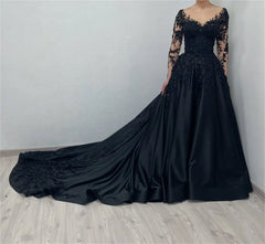 Black Lace Embroidery Beaded Tulle Prom Dress Elegant Out Sleeve Evening Dress