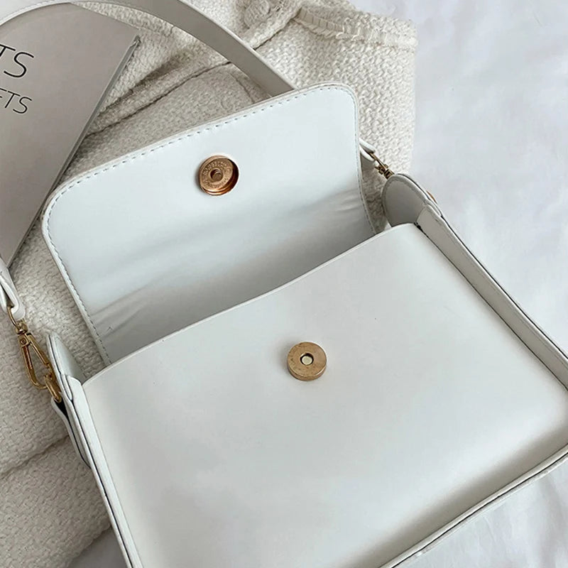 Chic Simple Small Flap Shoulder Bags For Women Solid Color Pu Leather Handbag