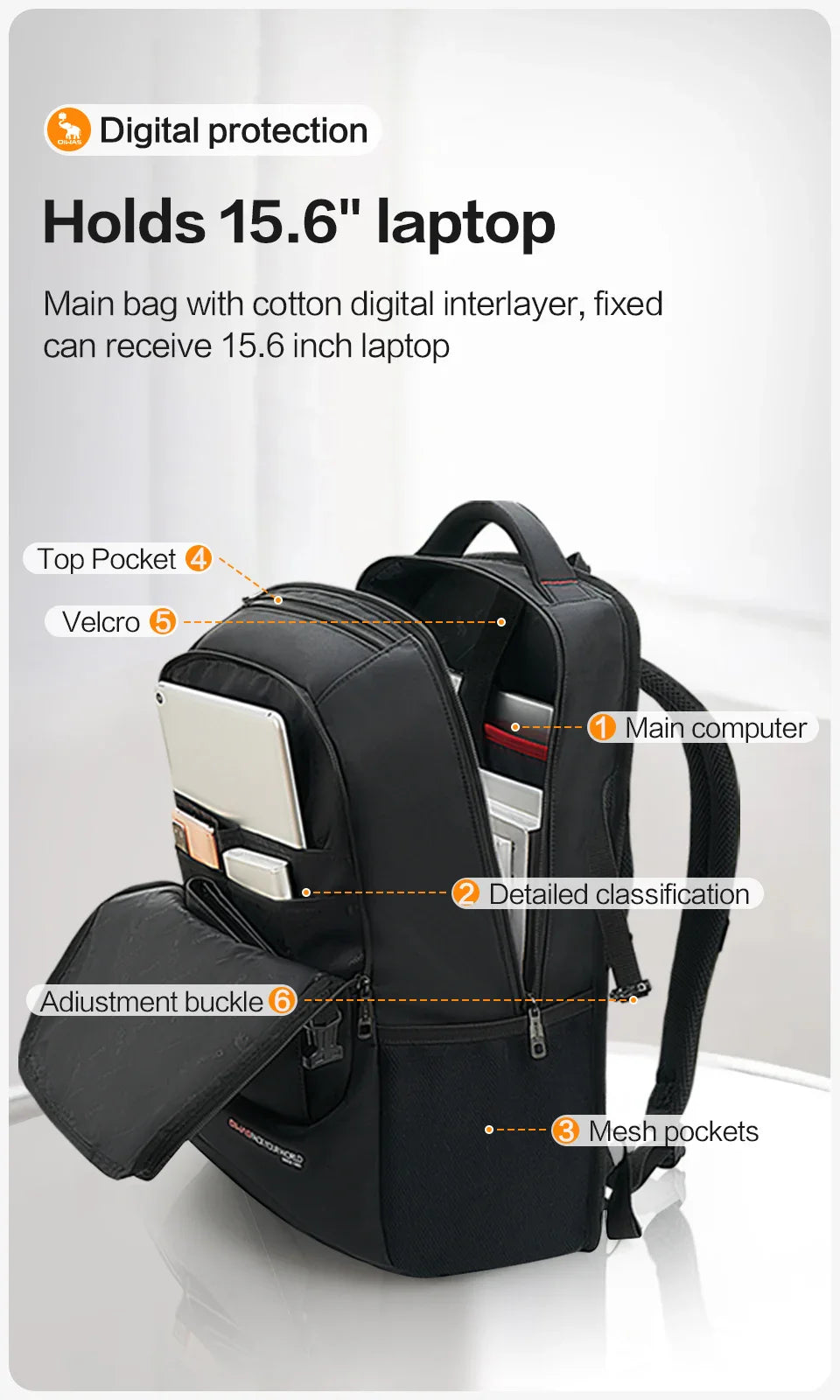 OIWAS Travel Multifunction Backpack Fashion Zipper Open Bag Men's Backpack Laptop High Quality Male Women Business Classic Bags