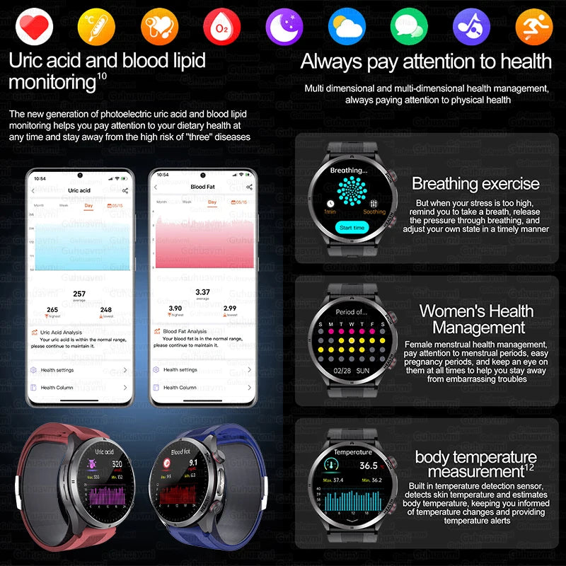 2026New NFC Health Smart Watch Men Air Pump+Air Bag Precise Blood Pressure Fat Measurement Voice Call SmartWatch For Android IOS