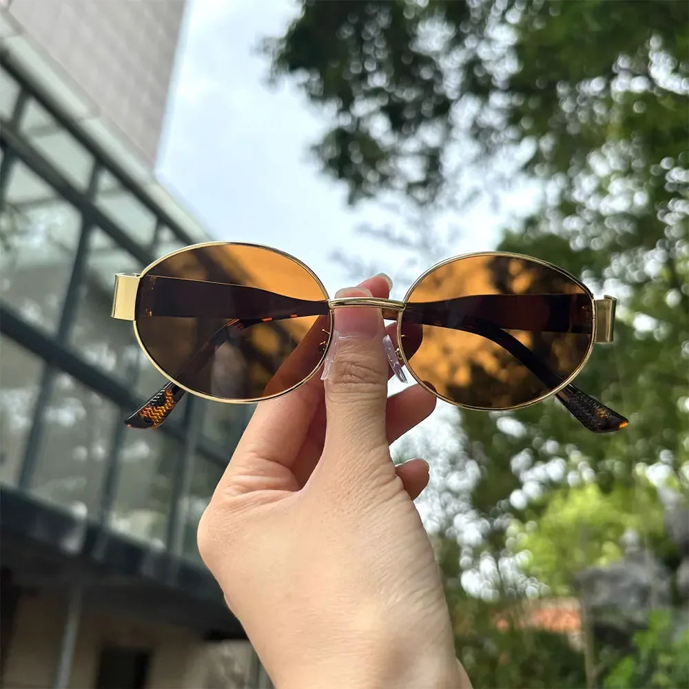 Luxury unisex metal sunglasses, oval-shaped, fashionable, UV400 protection, elegant tints for men and women Glasses Googles