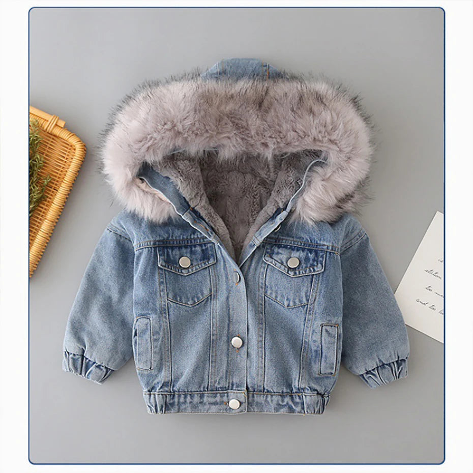 Autumn Winter Thicken Baby Boys Denim Jacket Thick Warm Children Outerwear Fashion Coat 2 3 4 5 6 7 8 Years Kids Clothes