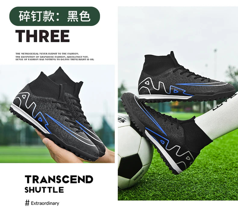 Men Soccer Cleats High Ankle Football Boots TF/FG Training Outdoor Long Spikes