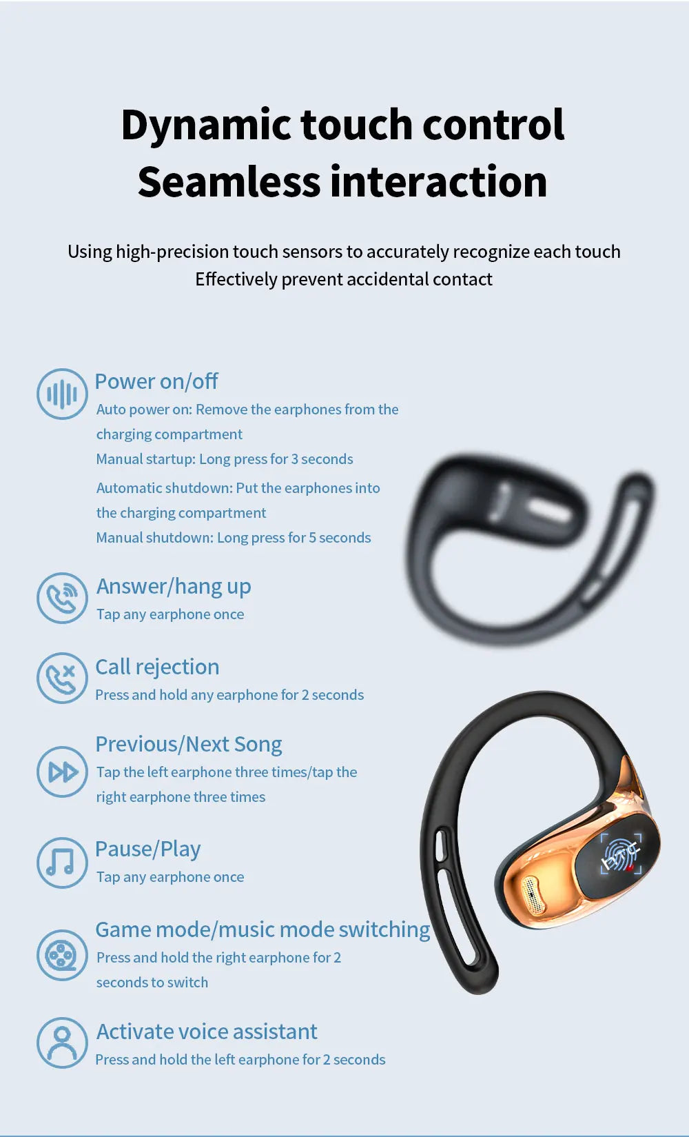 Htc Ne35 Bluetooth V6.0 Over-The-Ear Bluetooth Headset Ows Sports Headset Comfortable Ultra-Light Wireless Headset Mic