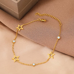 Stainless Steel Bracelets Crystal Zircon Hollow Star Pendant Korean Fashion Bracelet