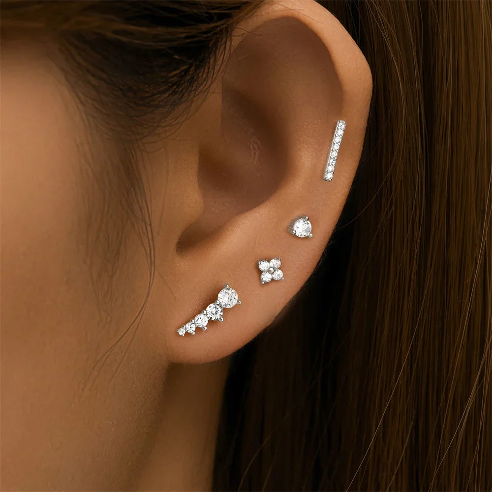 AIDE 925 Sterling Silver 3pcs 4pcs Set Zircon Stud Earrings 18k Gold Star Minimalism Huggies Earring Fine Jewelly Set Party Gift