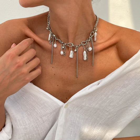 Ingemark Vintage Love Heart Corss Tassel Pendant Choker Necklace for Women Creative Clavicle Chain Wed Bridal Neck Jewelry Gift
