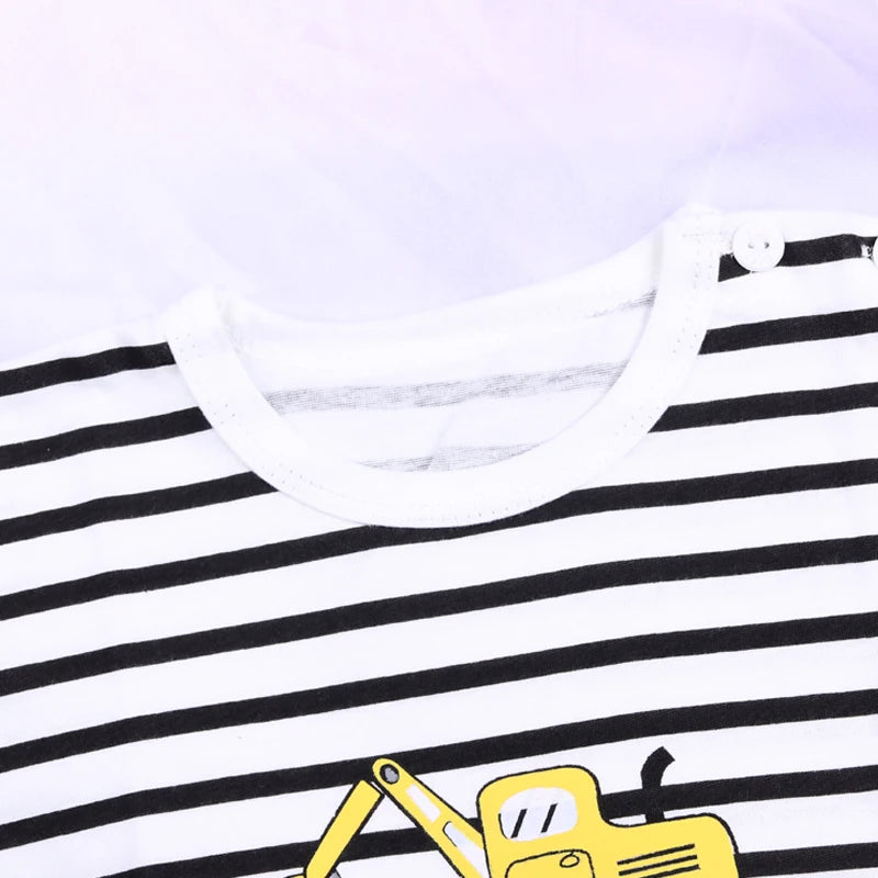 Summer Boys' Short Sleeved Suit Cartoon Excavator Cotton Short Sleeved Top +Shorts 2pcs Set Children Boy Kids Pyjamas Suit 0-4T